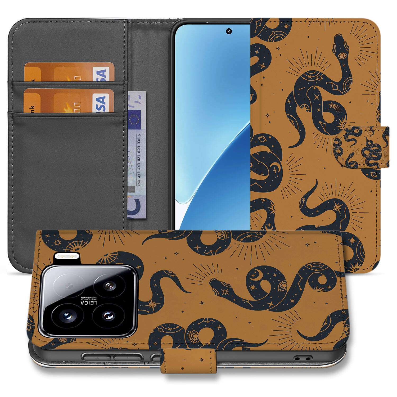 Xiaomi 15 Telefoonhoesje met Pasjes Snakes voorkant achterkant
