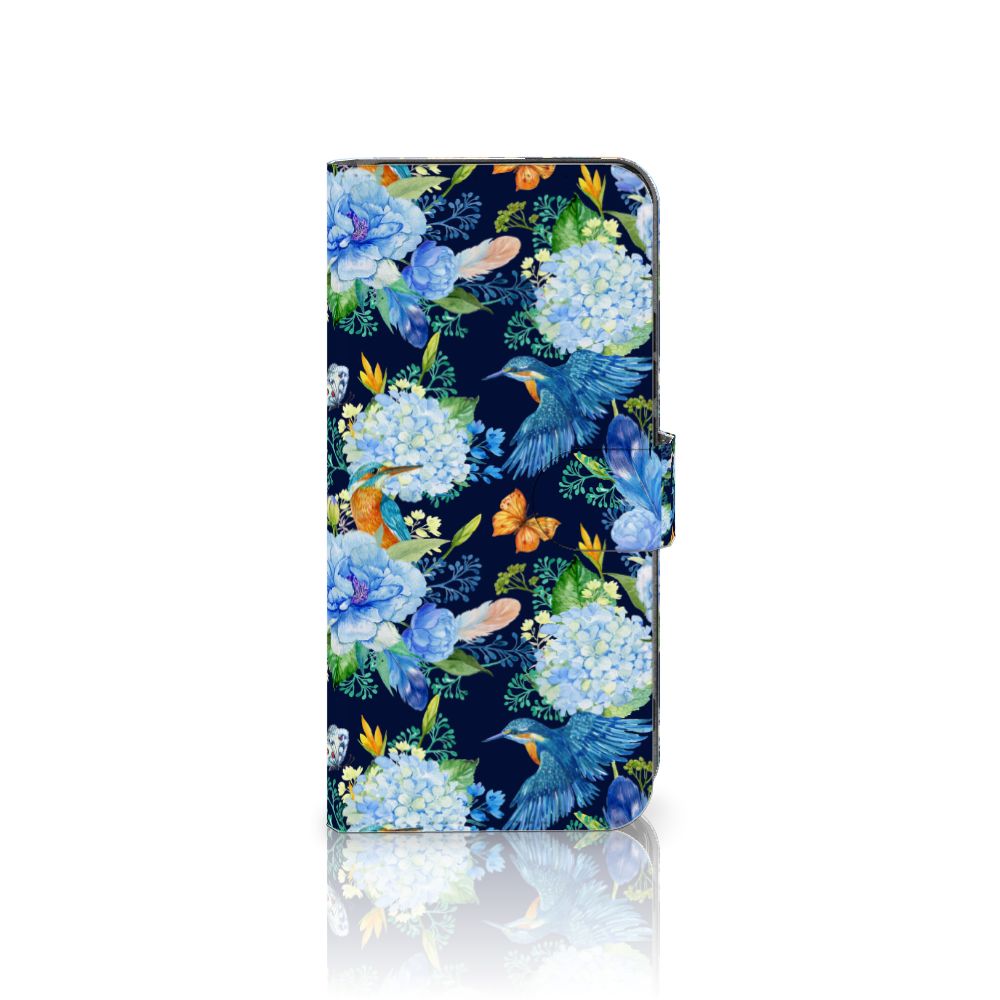 Xiaomi Poco F5 Pro Telefoonhoesje met Pasjes IJsvogel bloemen design voorzijde