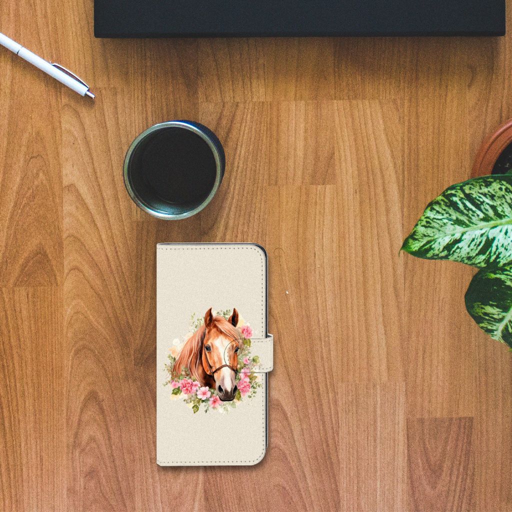 Telefoonhoesje met Pasjes voor Xiaomi Poco X5 Pro | Note 12 Pro 5G Paard paardenhoesje bovenaanzicht