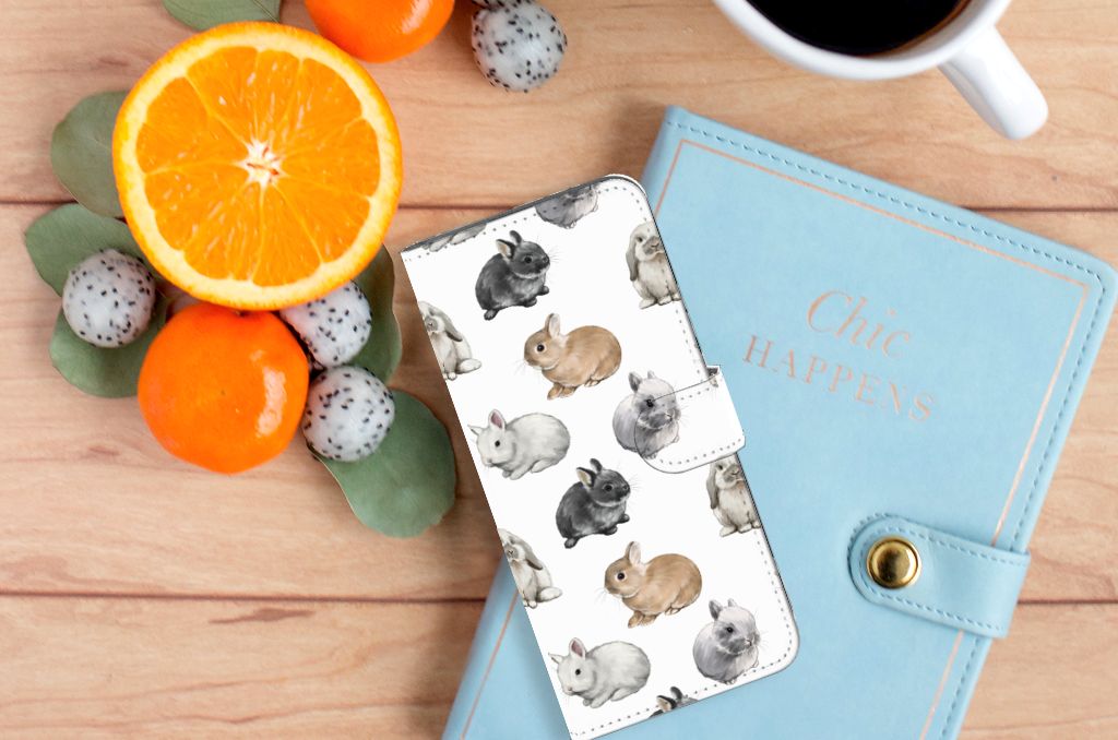 Xiaomi Redmi 10C Telefoonhoesje met Pasjes Konijntjes bovenaanzicht
