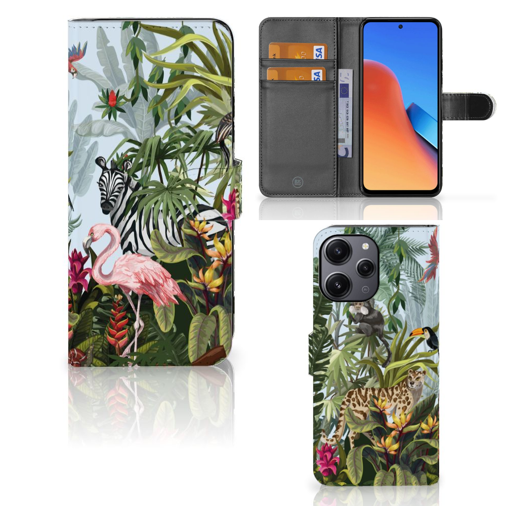 Xiaomi Redmi 12 Telefoonhoesje met Pasjes Jungle design voorkant achterkant