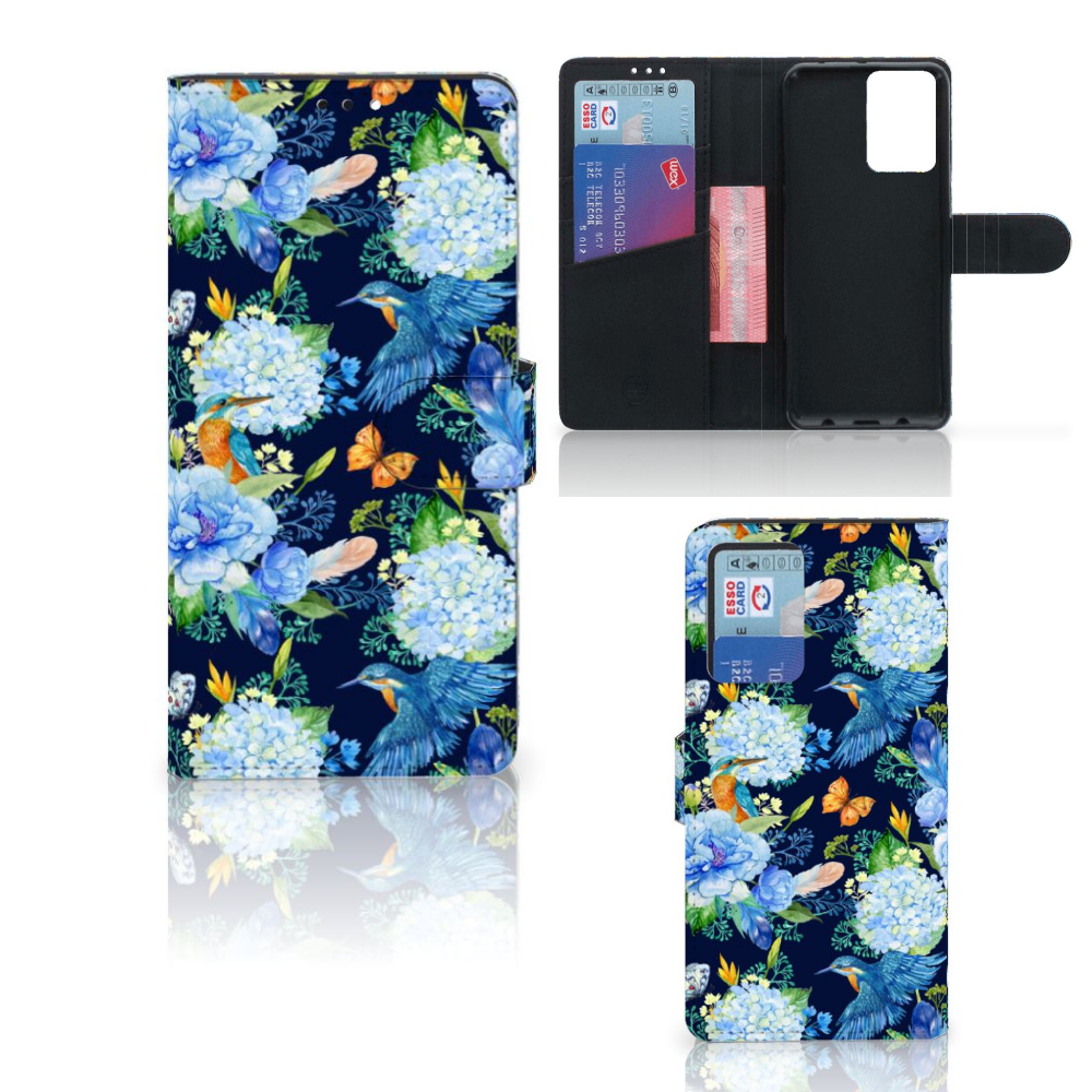 Xiaomi Redmi Note 10 Pro Telefoonhoesje met Pasjes IJsvogel bloemen voorkant en binnenkant