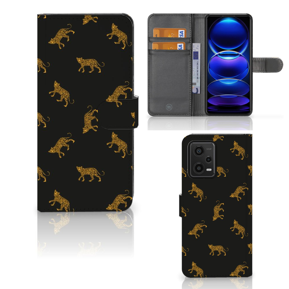 Xiaomi Redmi Note 12 5G Poco X5 Telefoonhoesje met Pasjes Leopards design aanzicht