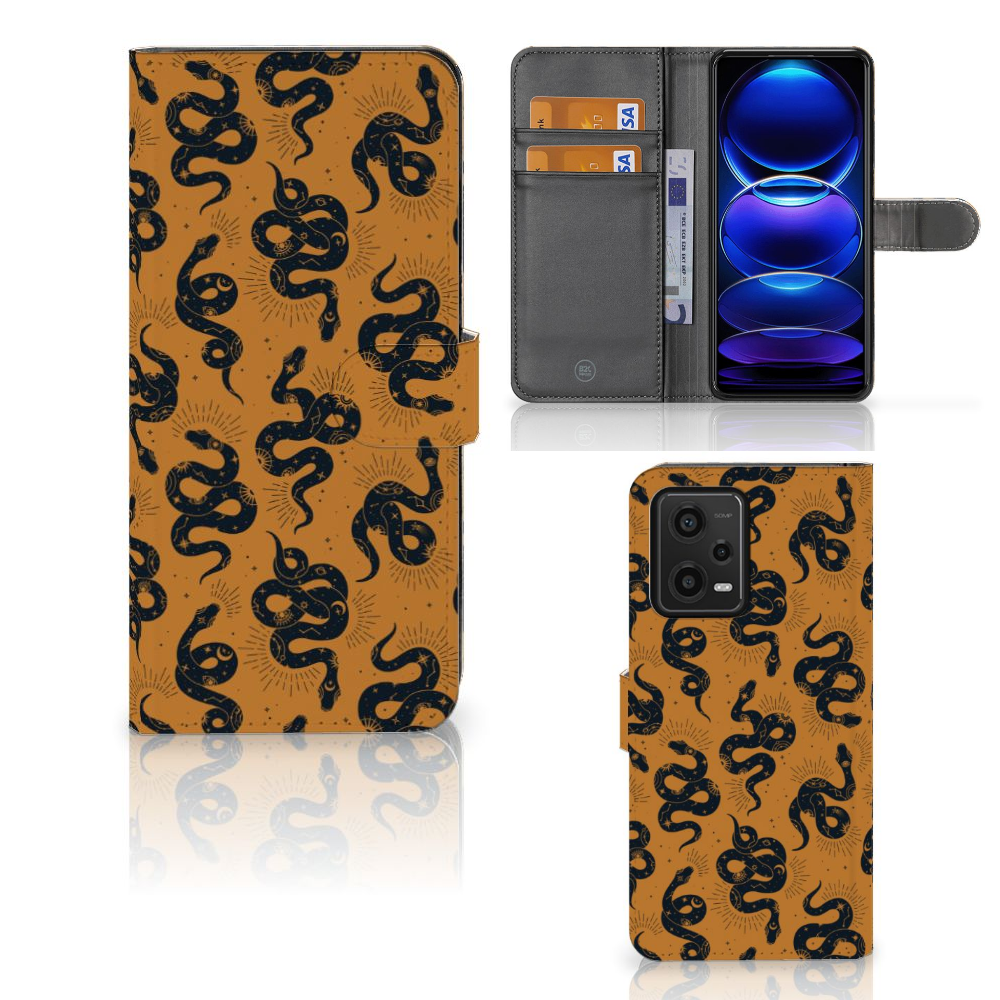 Telefoonhoesje met Pasjes voor Xiaomi Redmi Note 12 5G | Poco X5 Snakes slangen design vooraanzicht