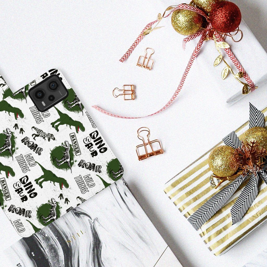 Telefoonhoesje met Pasjes voor Xiaomi Redmi Note 12 Pro Plus Dinosaurus, met dino print en kerstcadeaus.