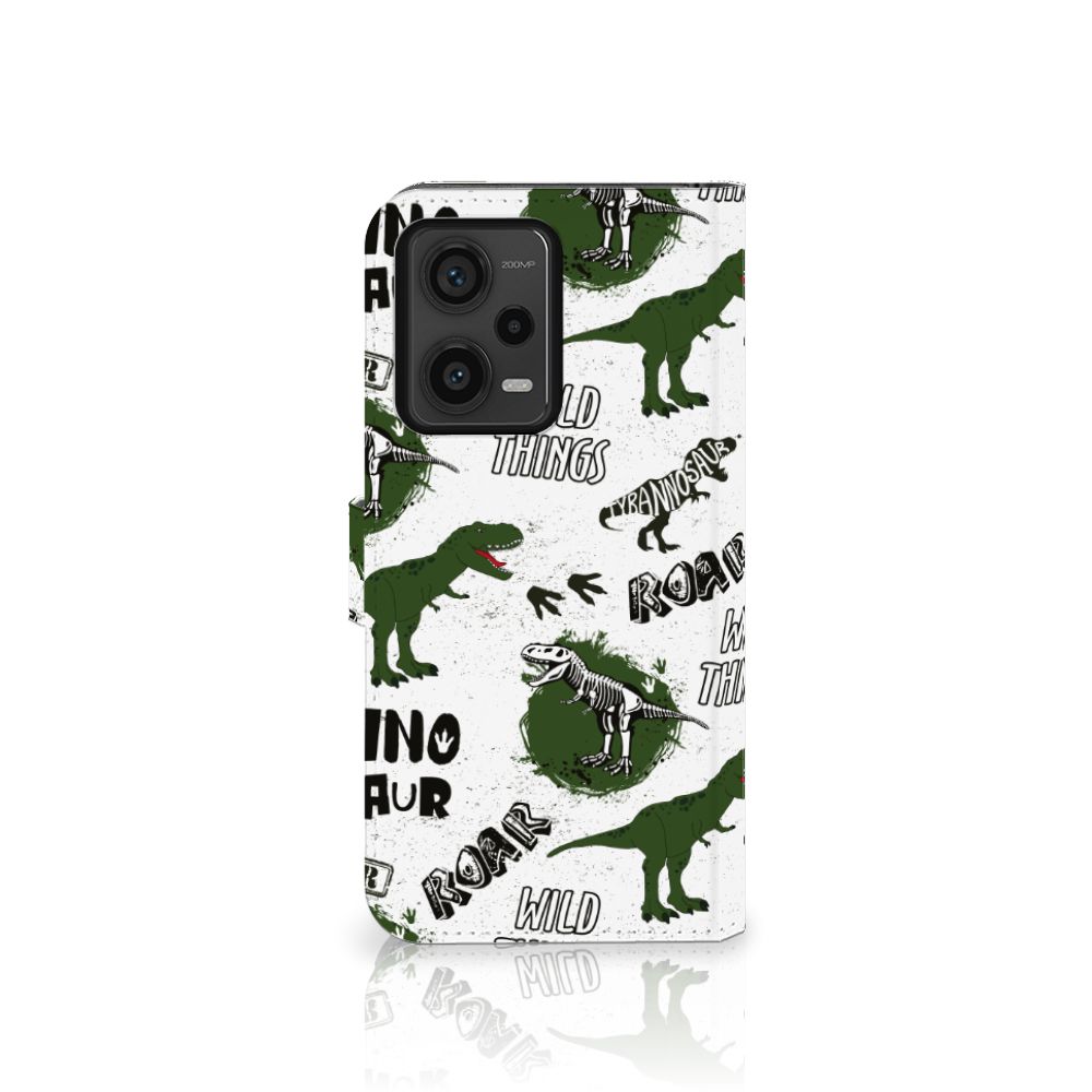Telefoonhoesje met Pasjes voor Xiaomi Redmi Note 12 Pro Plus Dinosaurus met dino design en tekst