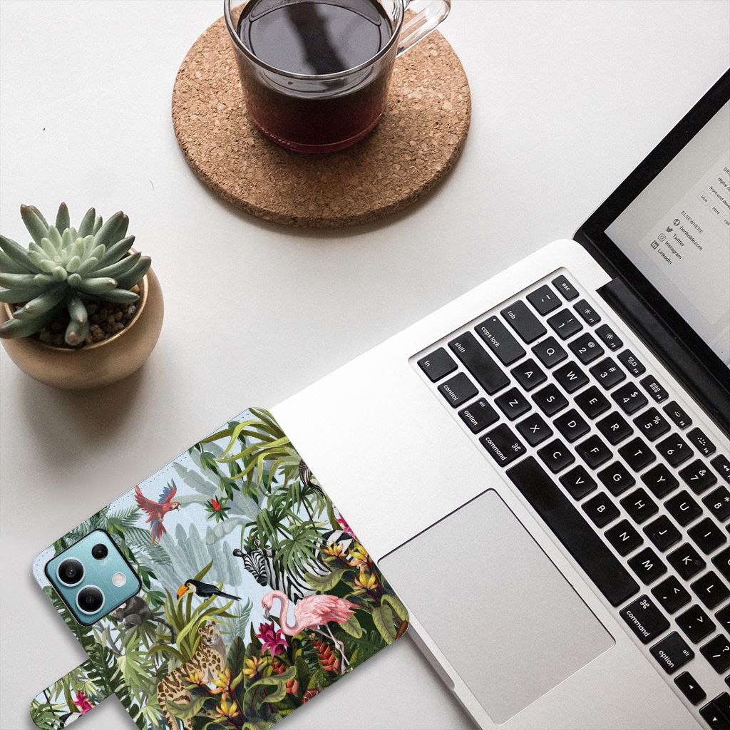 Xiaomi Redmi Note 13 5G Telefoonhoesje met Pasjes Jungle bovenzijde