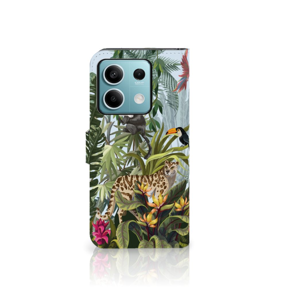 Xiaomi Redmi Note 13 5G Telefoonhoesje met Pasjes Jungle dieren planten aanzicht