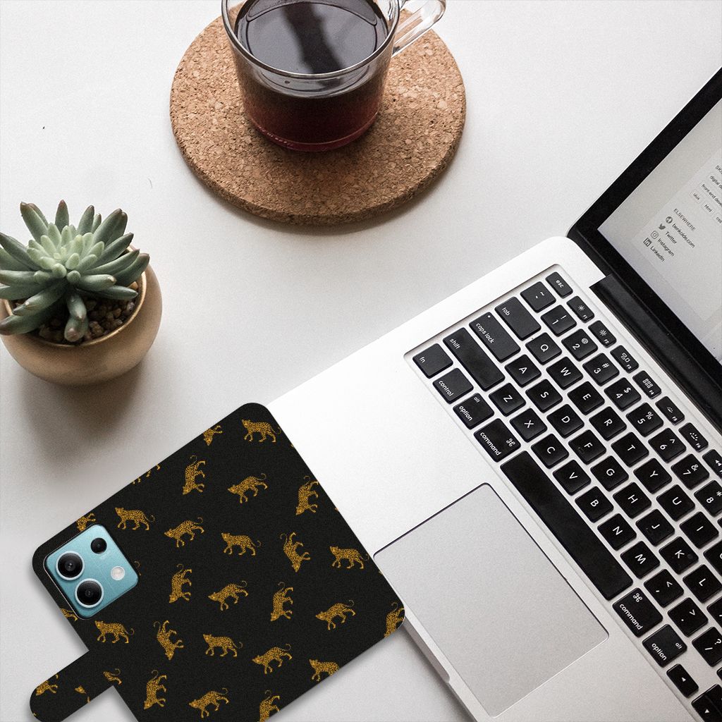 Xiaomi Redmi Note 13 5G Telefoonhoesje met Pasjes Leopards bovenaanzicht