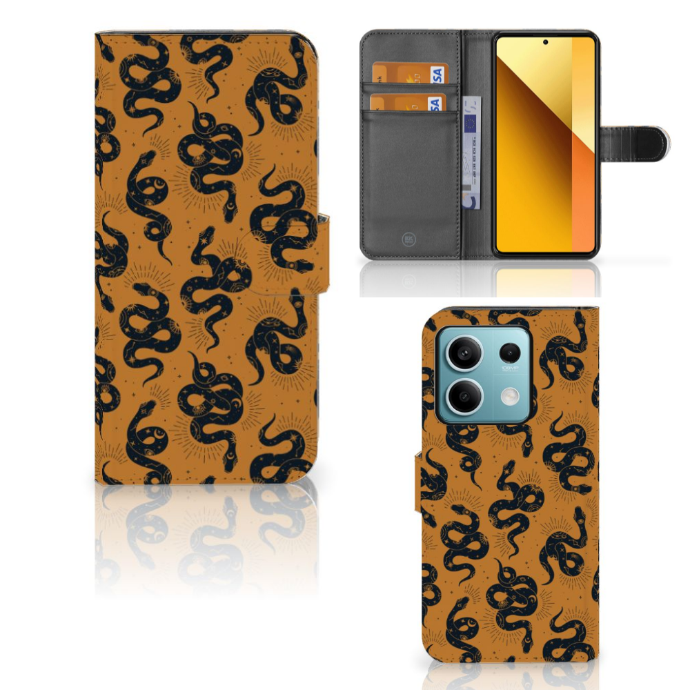 Telefoonhoesje met Pasjes voor Xiaomi Redmi Note 13 5G Snakes met slangen ontwerp voor bescherming en gebruiksgemak.