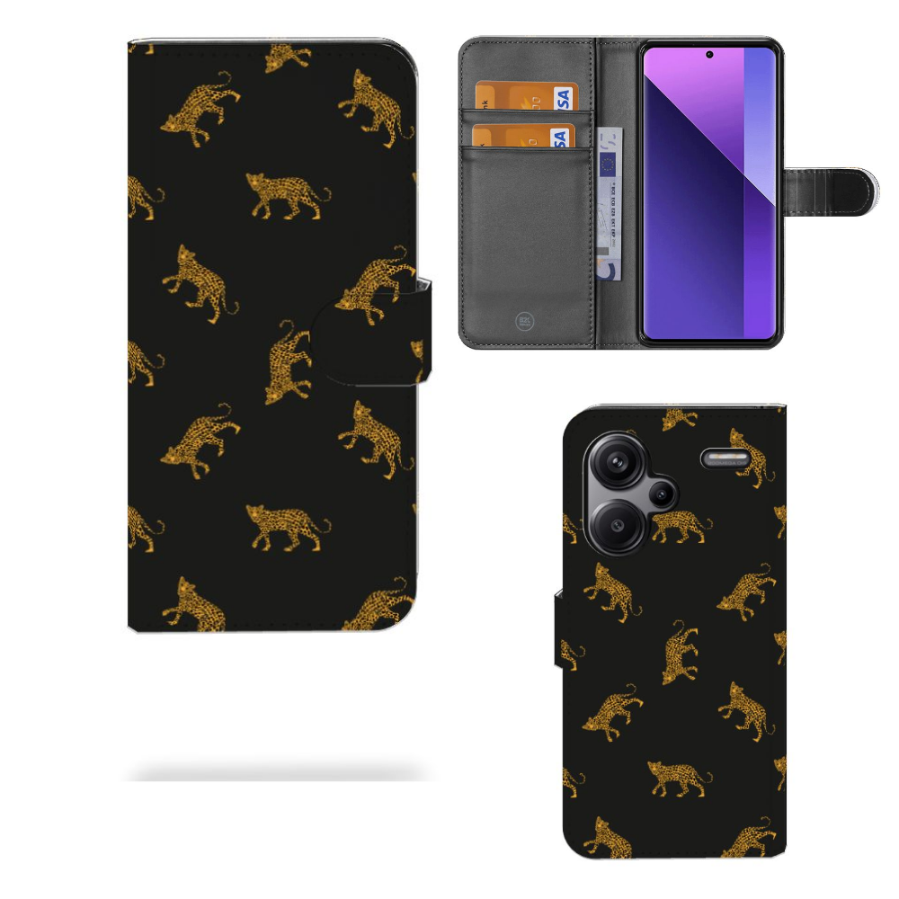 Xiaomi Redmi Note 13 Pro Plus Telefoonhoesje met Pasjes Leopards aanzicht