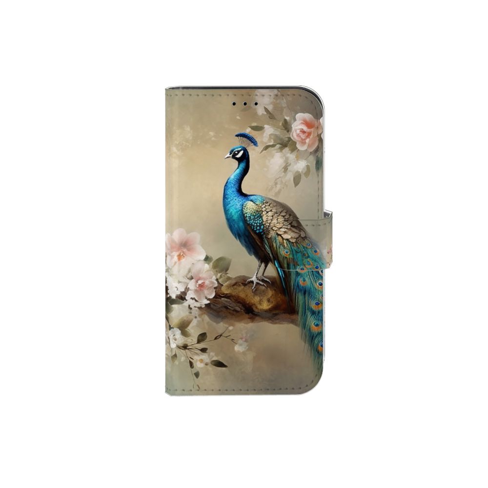 Telefoonhoesje met Pasjes voor iPhone 13 Pro Vintage Pauwen met kleurrijke pauw en bloemen