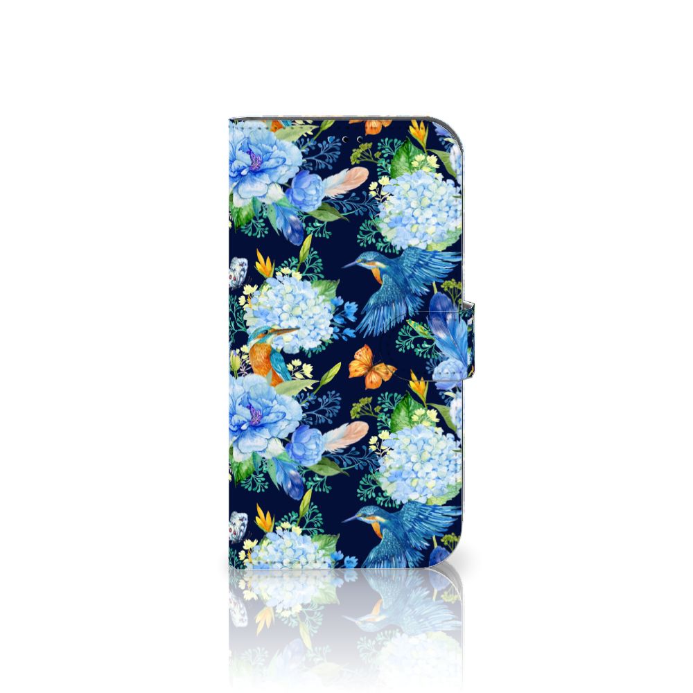 Telefoonhoesje met Pasjes voor iPhone 14 Pro Max IJsvogel met bloemdecoratie en vlinders 🌸.