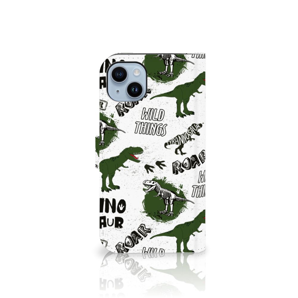 iPhone 15 Plus Telefoonhoesje met Pasjes Dinosaurus design achterkant