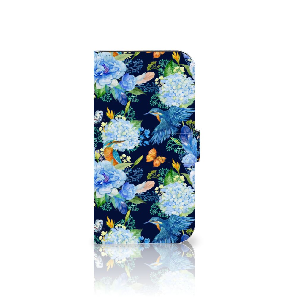 Telefoonhoesje met Pasjes voor iPhone 15 Plus IJsvogel bloemen vlinders