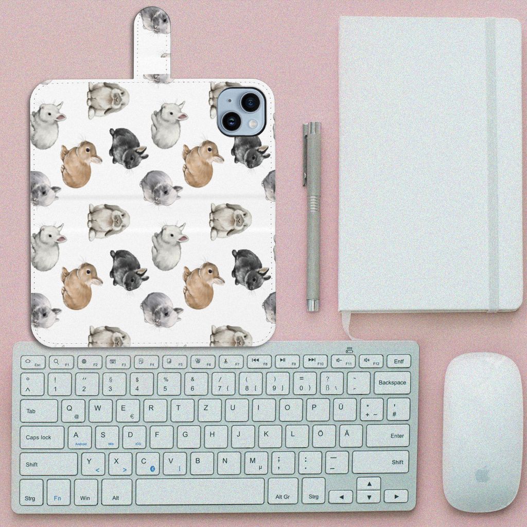Telefoonhoesje met Pasjes voor iPhone 15 Plus Konijntjes met schattige konijntjes design 🐰