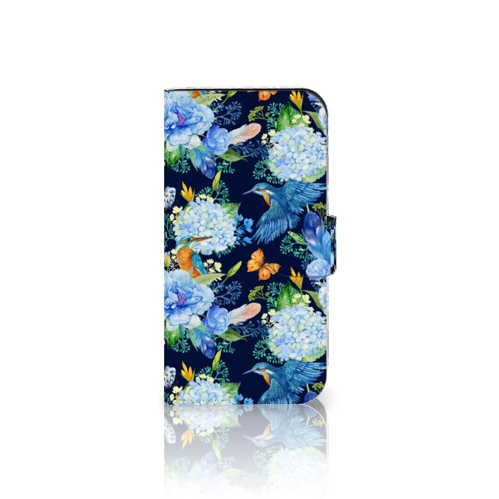 Telefoonhoesje met Pasjes voor iPhone 15 Pro IJsvogel met kleurrijke bloemen en ijsvogel design 🌸