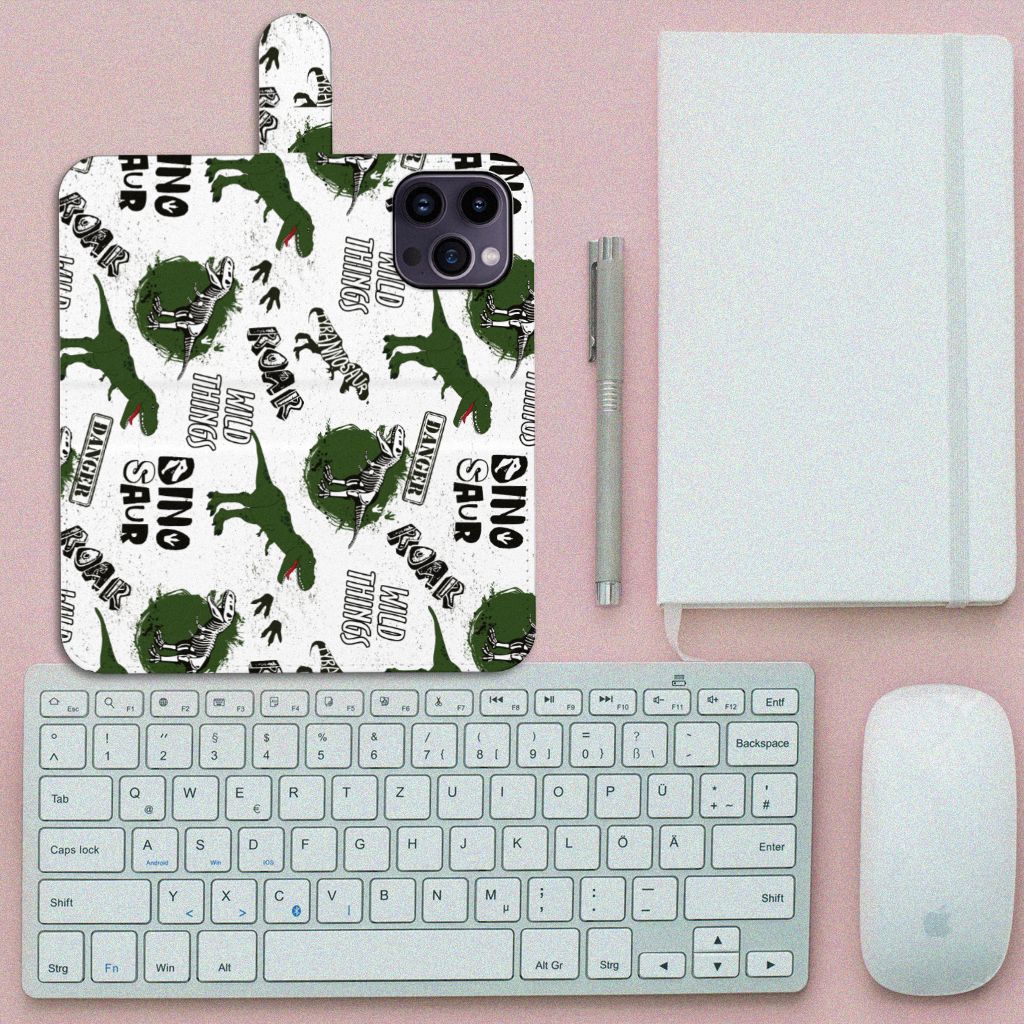 Telefoonhoesje met Pasjes voor iPhone 15 Pro Max Dinosaurus met dino's en tekst