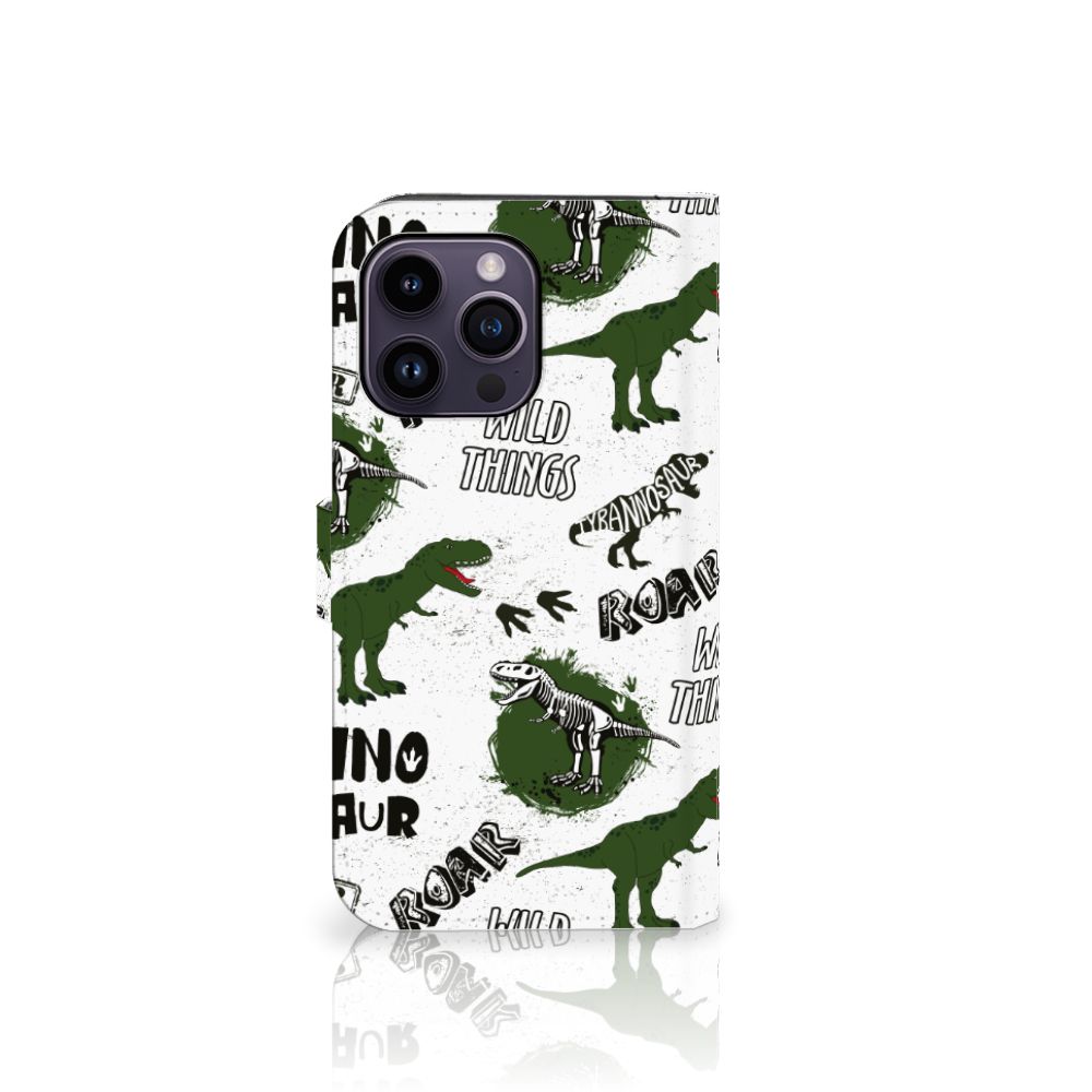 Telefoonhoesje met Pasjes voor iPhone 15 Pro Max Dinosaurus met dino's en skeletten design