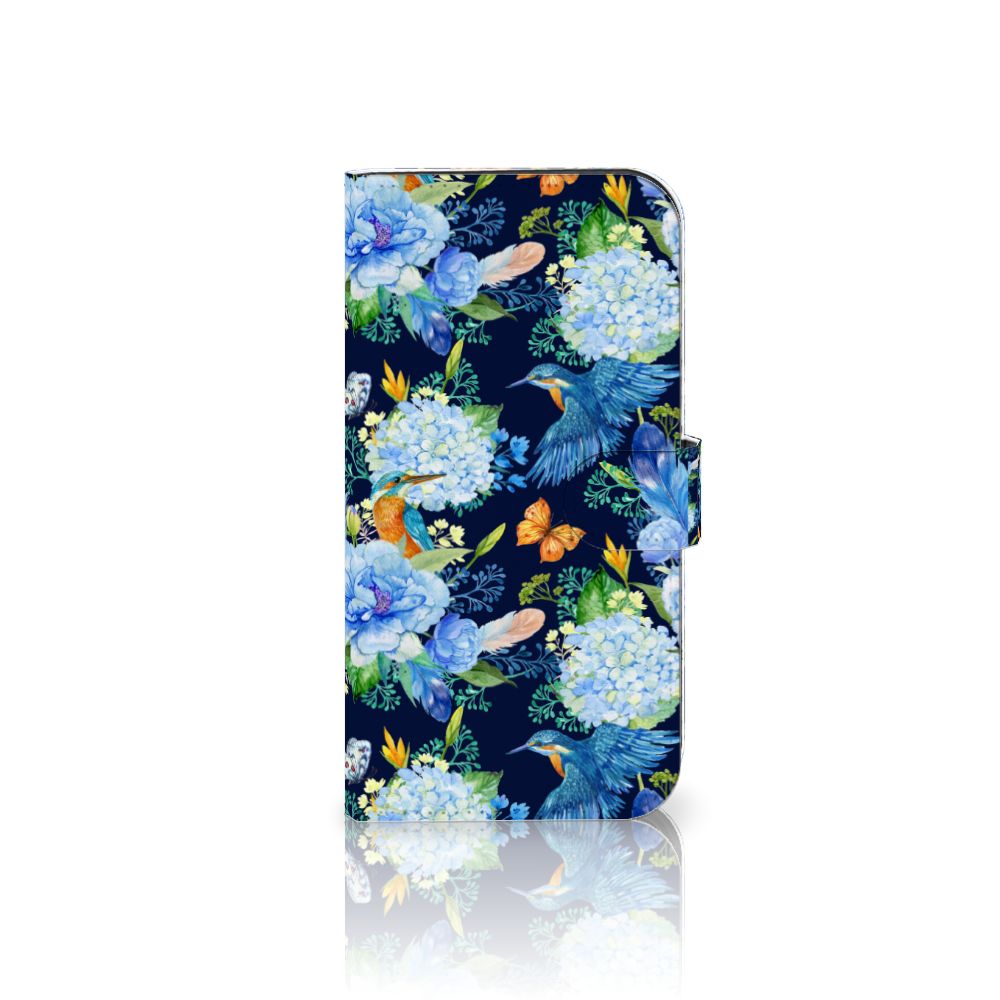 Telefoonhoesje met Pasjes voor iPhone 15 Pro Max IJsvogel bloemen design voorkant