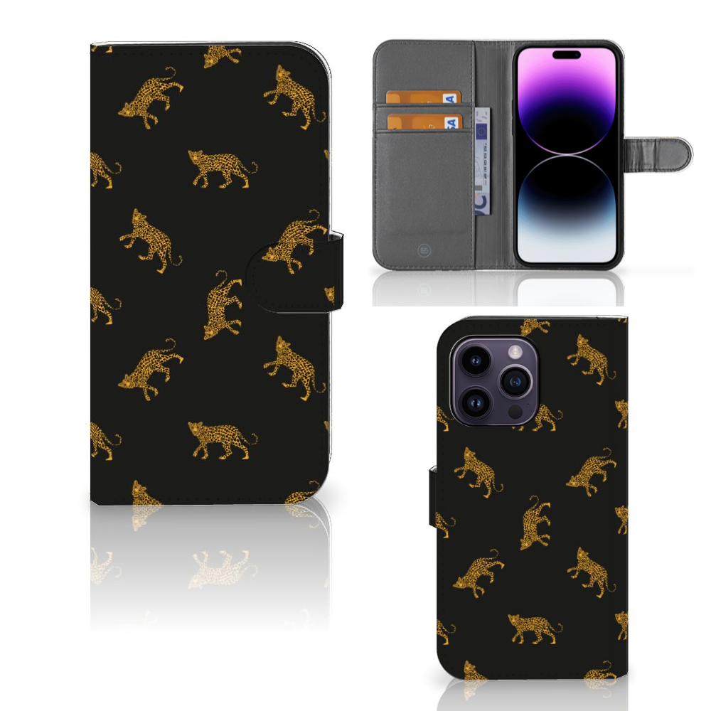 Telefoonhoesje met Pasjes voor iPhone 15 Pro Max Leopards met een stoer luipaardprint ontwerp 🐆.