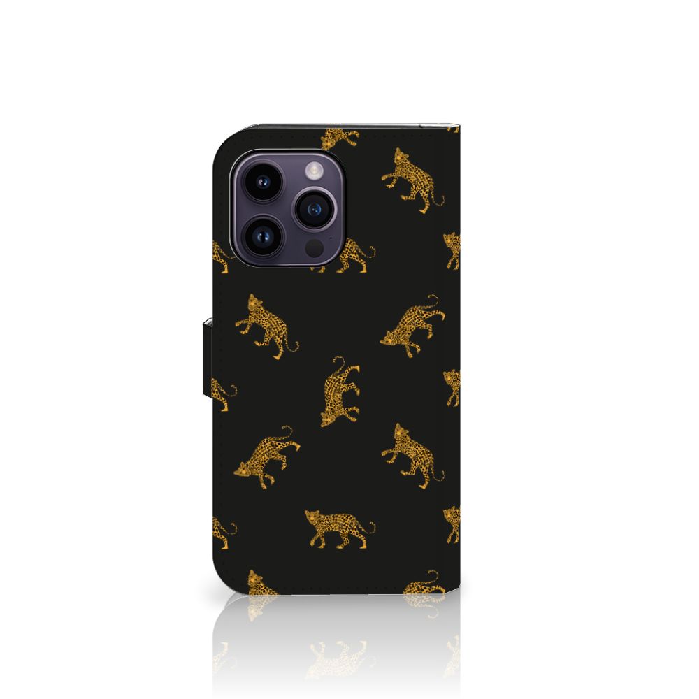 Telefoonhoesje met Pasjes voor iPhone 15 Pro Max Leopards met luipaardprint op zwart achtergrond 🐆