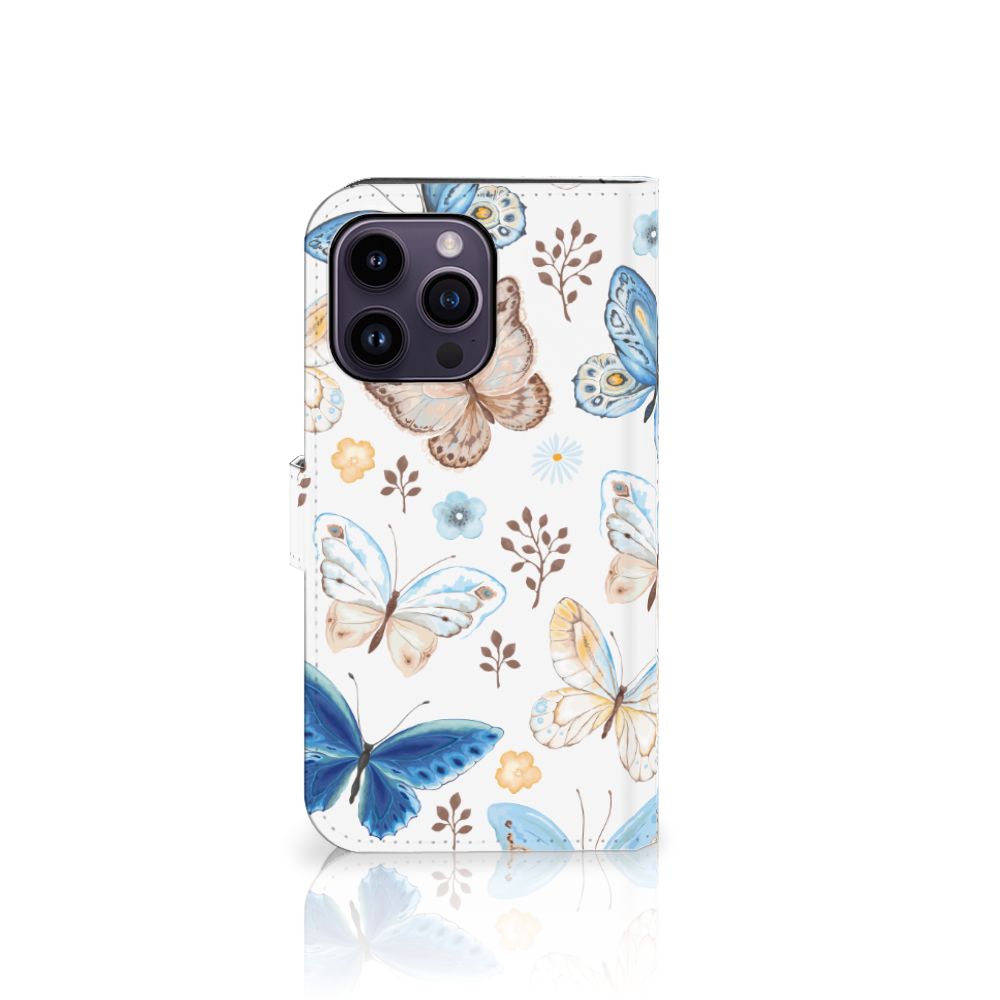 Telefoonhoesje met Pasjes voor iPhone 15 Pro Max Vlinder met kleurrijke vlinders 🦋 op een lichte achtergrond.
