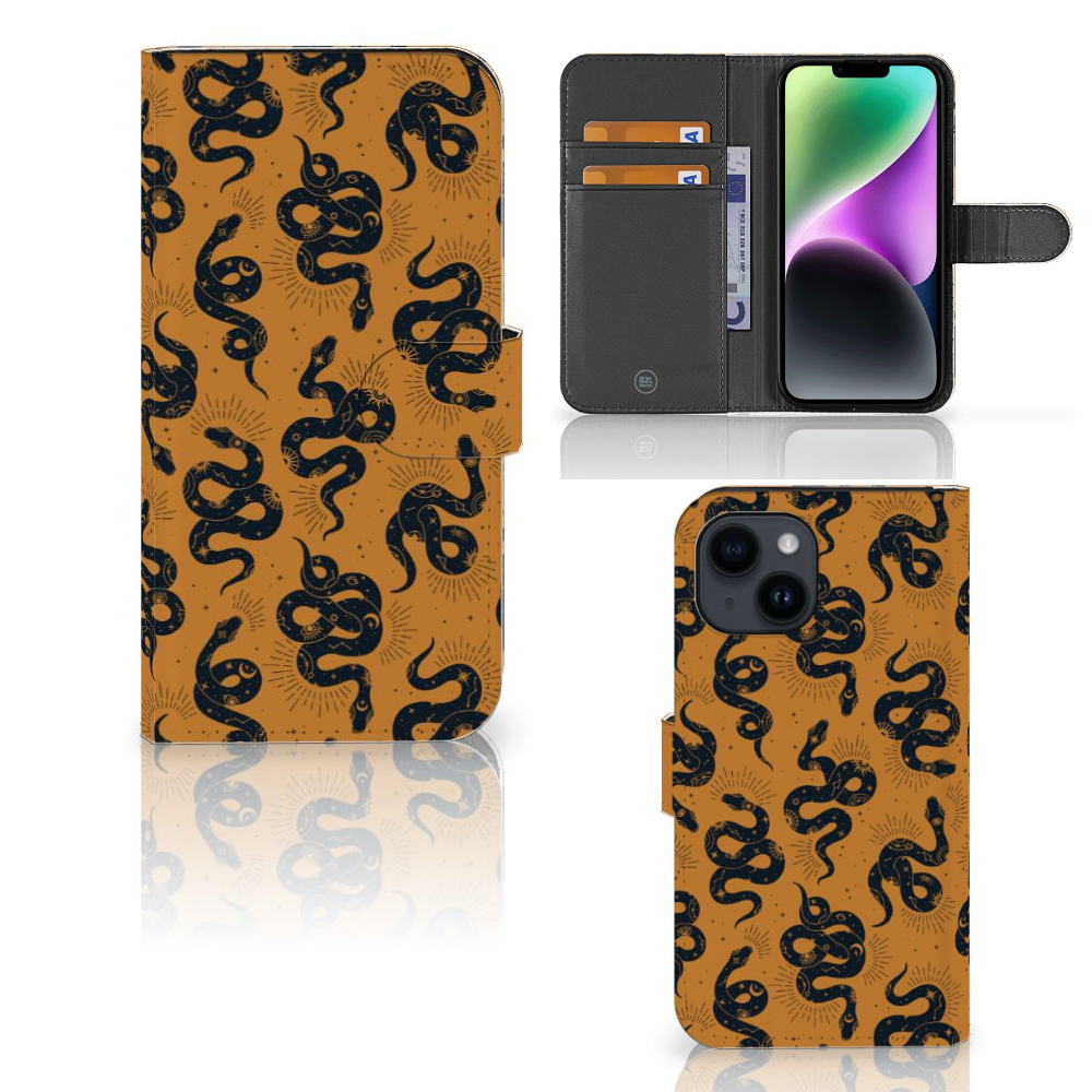 Apple iPhone 15 Telefoonhoesje met Pasjes Snakes voorkant zijkant binnenkant
