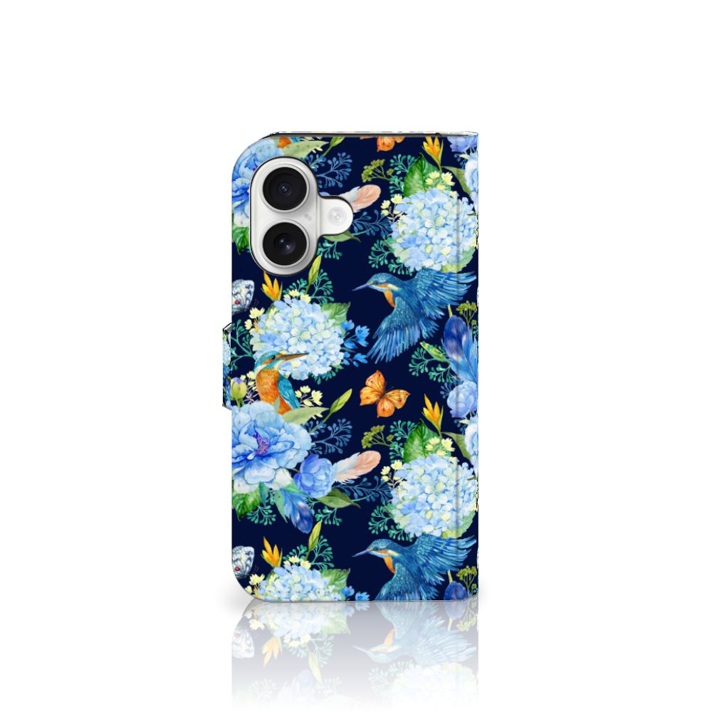 iPhone 16 Telefoonhoesje met Pasjes IJsvogel bloemen patroon voorkant