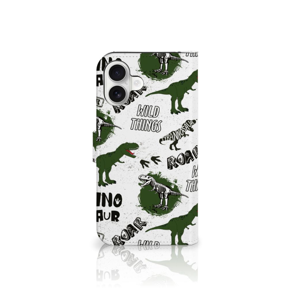 iPhone 16 Plus Telefoonhoesje met Pasjes Dinosaurus design vooraanzicht