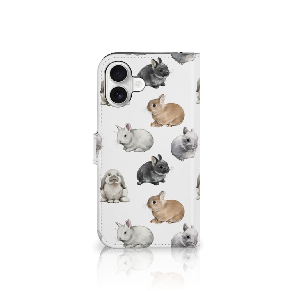 iPhone 16 Plus Telefoonhoesje met Pasjes Konijntjes voorkant