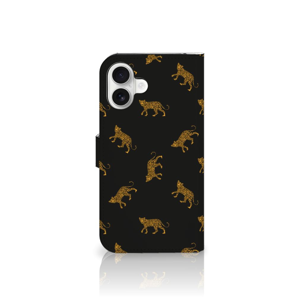 iPhone 16 Plus Telefoonhoesje met Pasjes Leopards zwart patroon