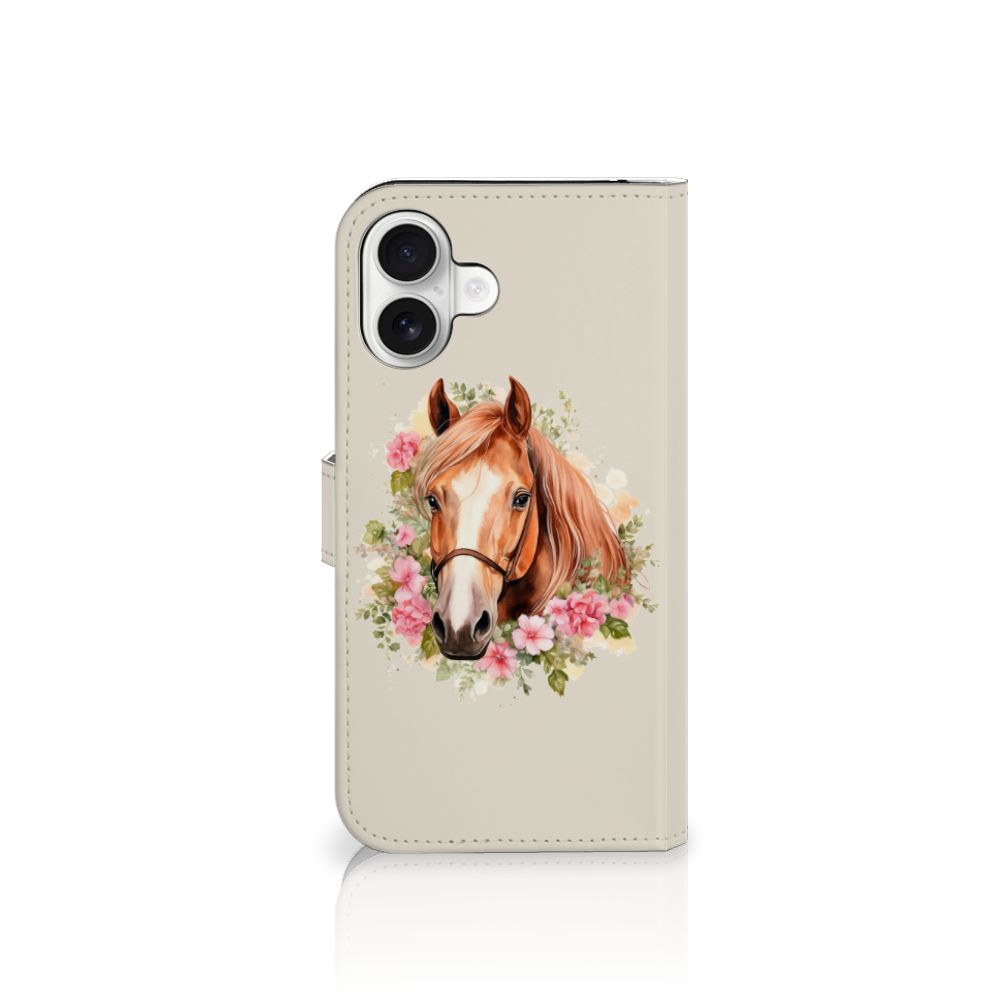 iPhone 16 Plus Telefoonhoesje met Pasjes Paard vooraanzicht