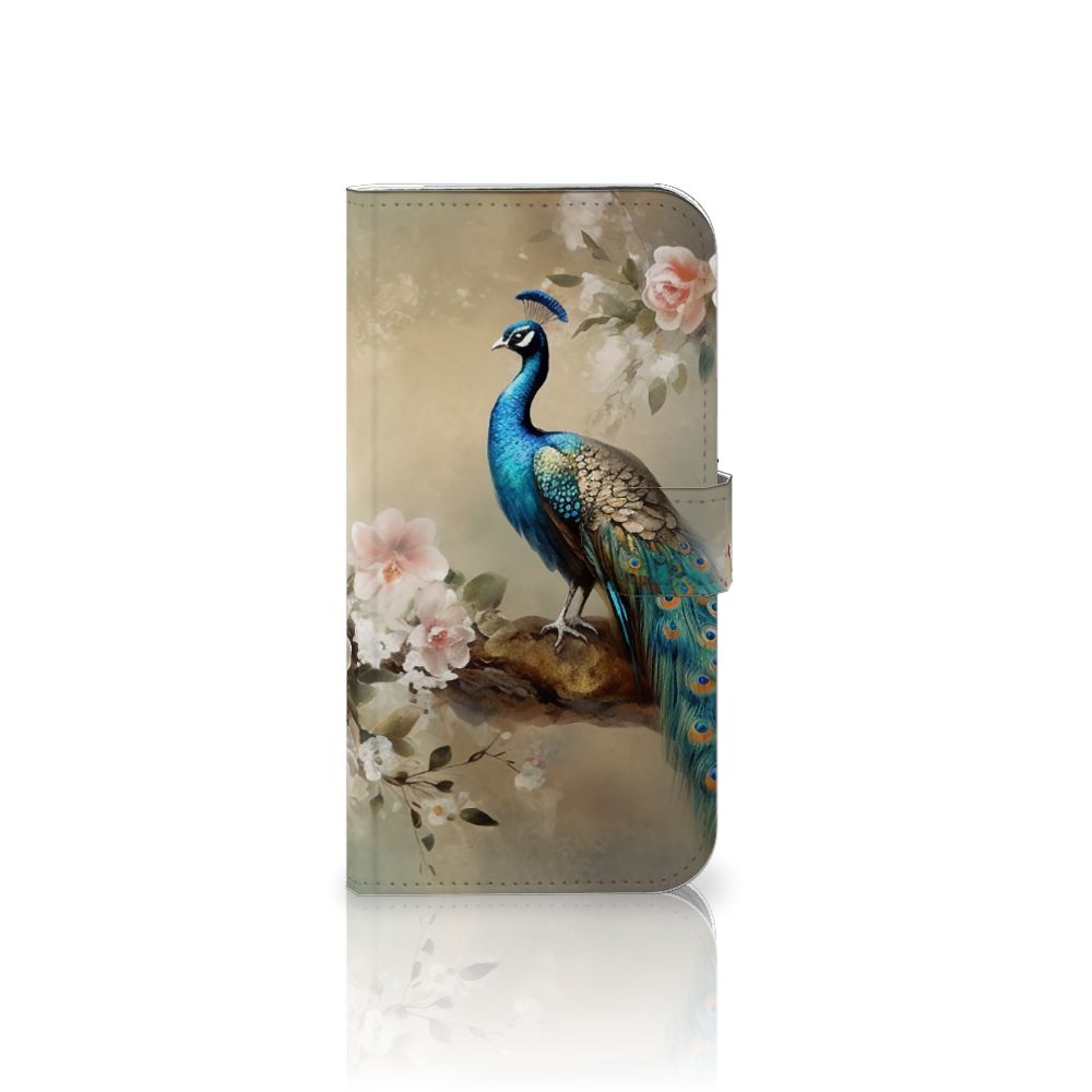 Telefoonhoesje met Pasjes voor iPhone 16 Plus Vintage Pauwen ontwerp voorkant