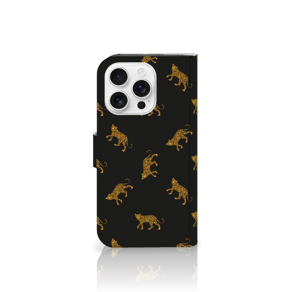 Apple iPhone 16 Pro Telefoonhoesje met Pasjes Leopards zijaanzicht