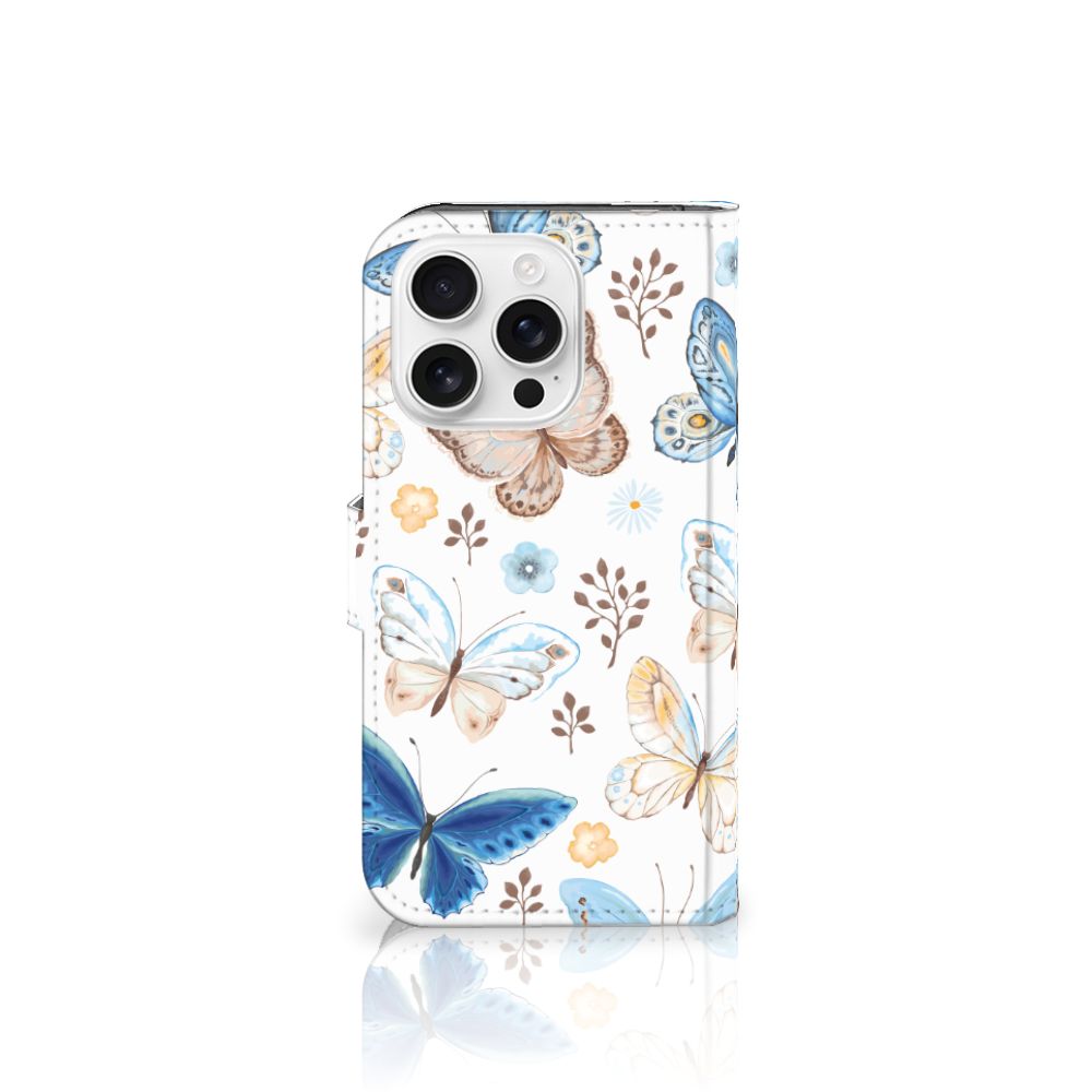 iPhone 16 Pro Telefoonhoesje met Pasjes Vlinder vooraanzicht