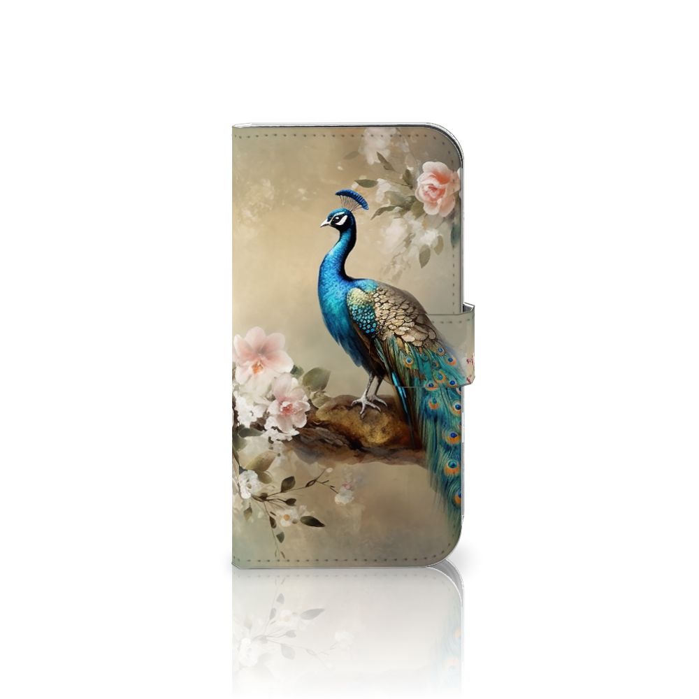 Telefoonhoesje met Pasjes voor iPhone 16 Vintage Pauwen ontwerp voorkant