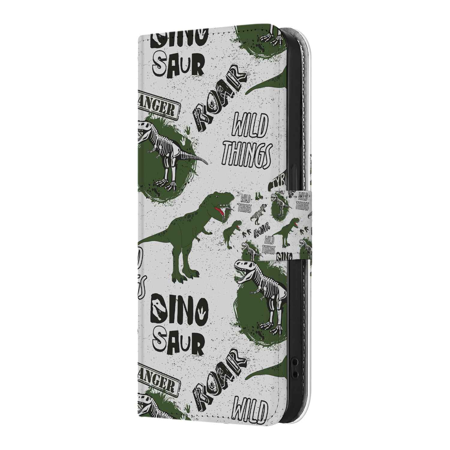 Apple iPhone 16e Telefoonhoesje met Pasjes Dinosaurus voorkant