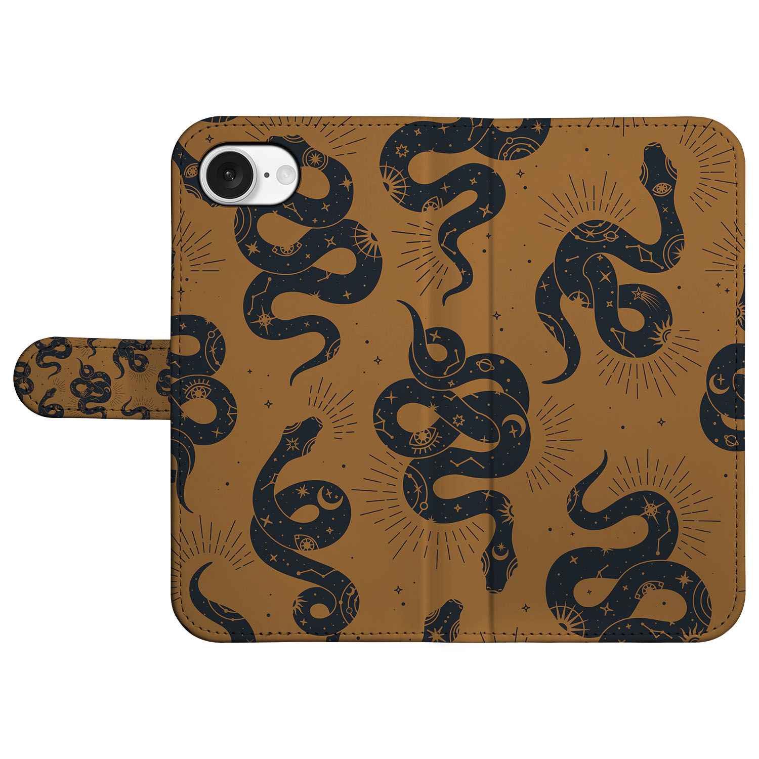 Telefoonhoesje met Pasjes voor iPhone 16e Snakes slangen design vooraanzicht