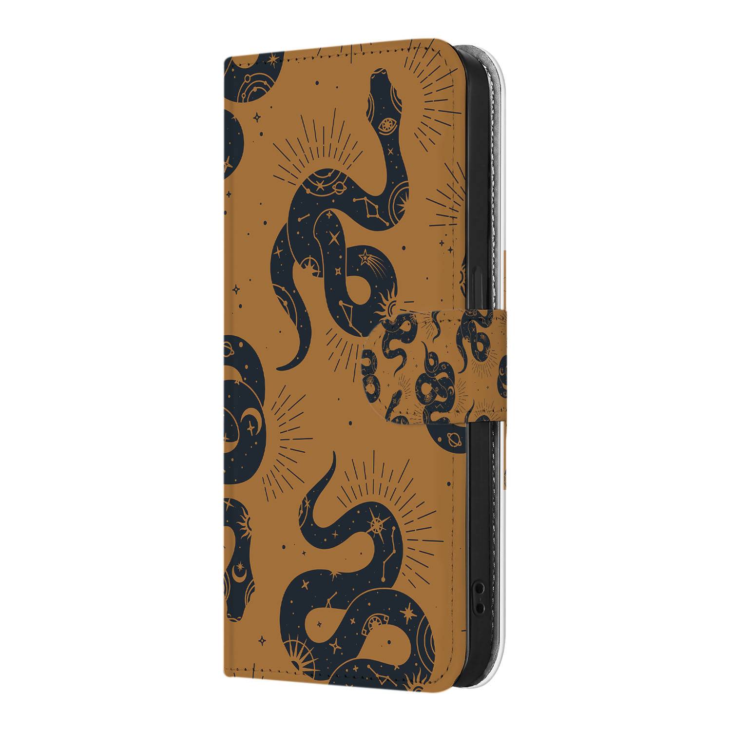 Telefoonhoesje met Pasjes voor iPhone 16e Snakes slangen ontwerp zijaanzicht