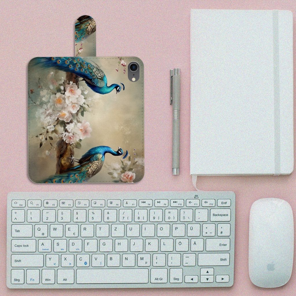 Telefoonhoesje met Pasjes voor iPhone 7 | 8 | SE (2020) | SE (2022) Vintage Pauwen