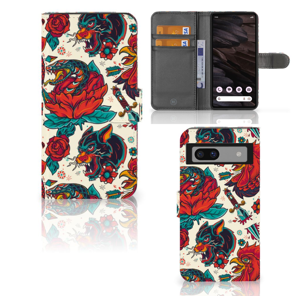 Google Pixel 7A Telefoonhoesje met foto Old Skool design tatoeage aanzicht