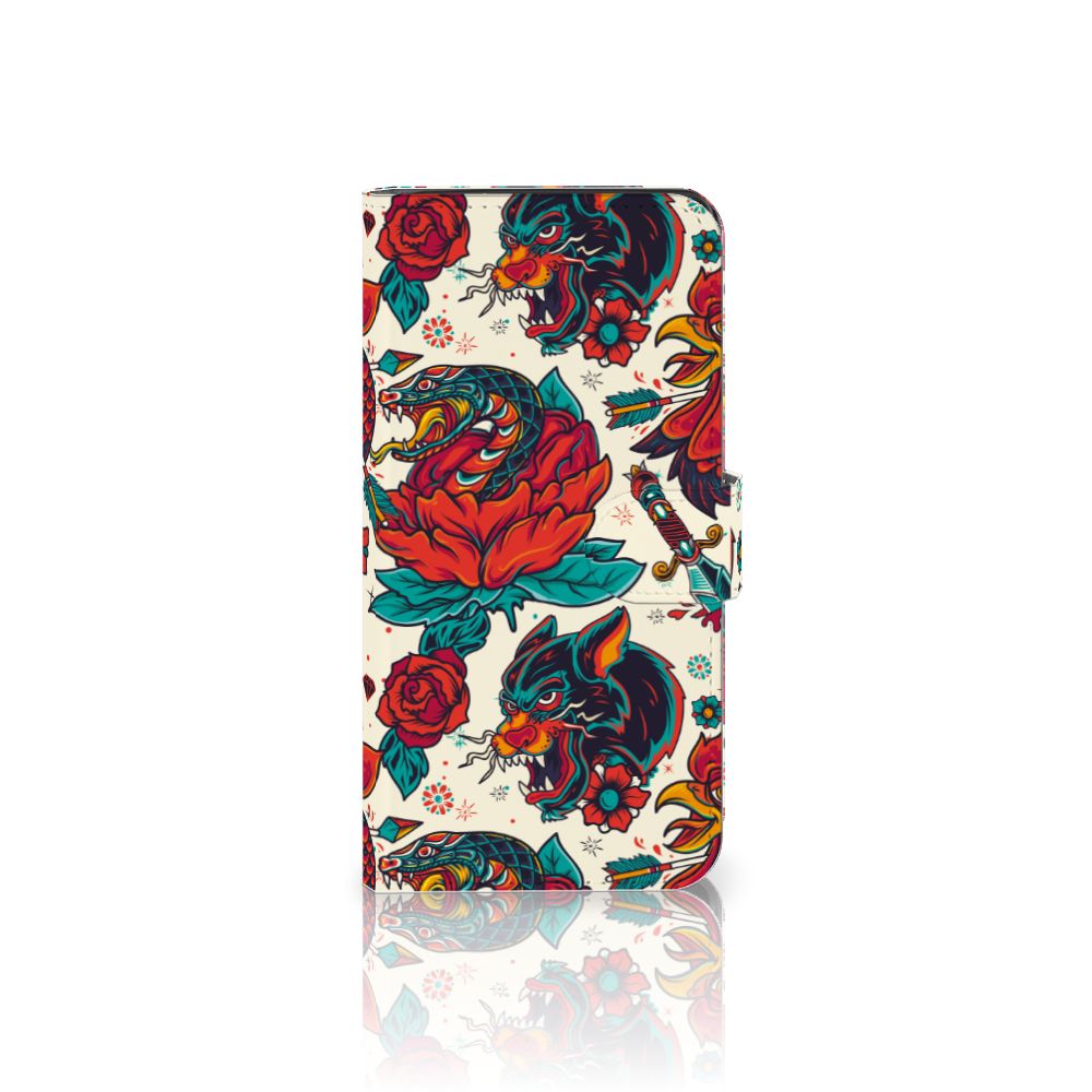 Google Pixel 7A Telefoonhoesje met foto Old Skool tatoeage bloemen vooraanzicht