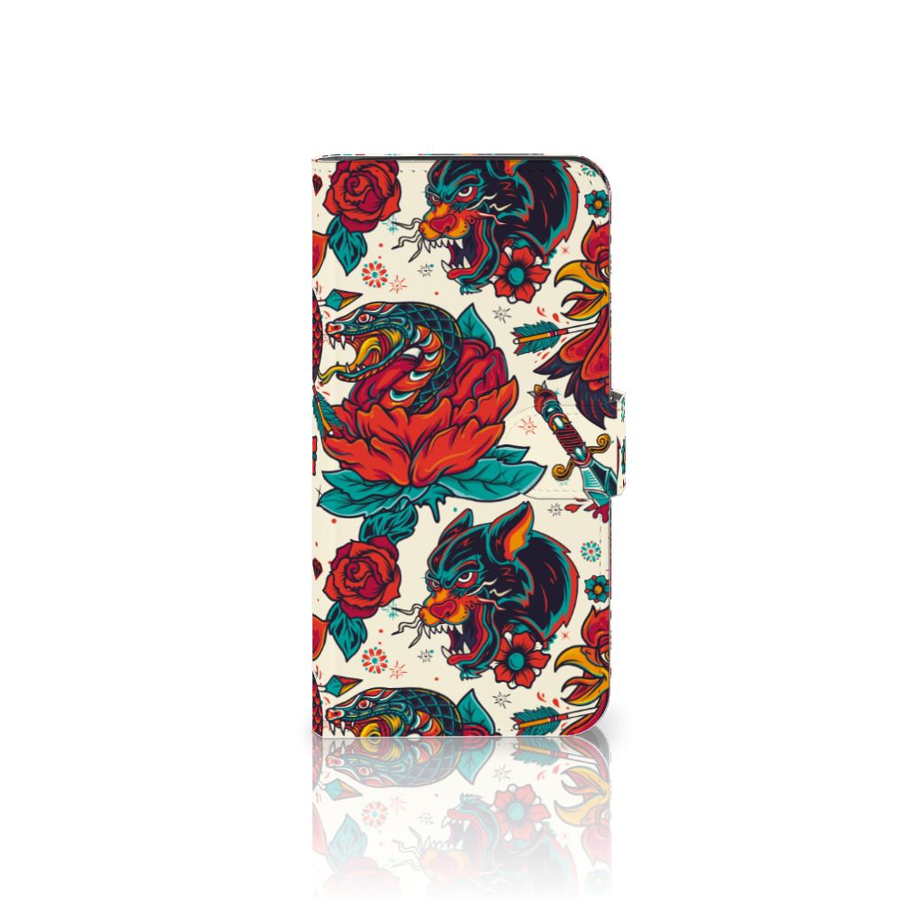 Google Pixel 8A Telefoonhoesje met foto Old Skool tatoeage bloemen design voorkant