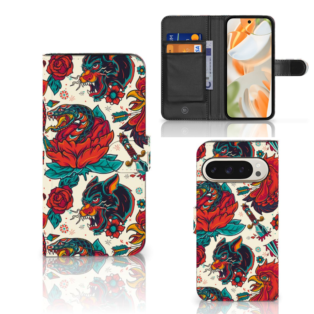 Google Pixel 9 | 9 Pro Telefoonhoesje met foto Old Skool tattoo design voorzijde