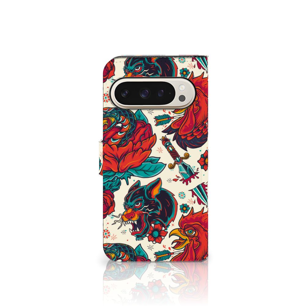 Google Pixel 9 | 9 Pro Telefoonhoesje met foto Old Skool tattoo design aanzicht