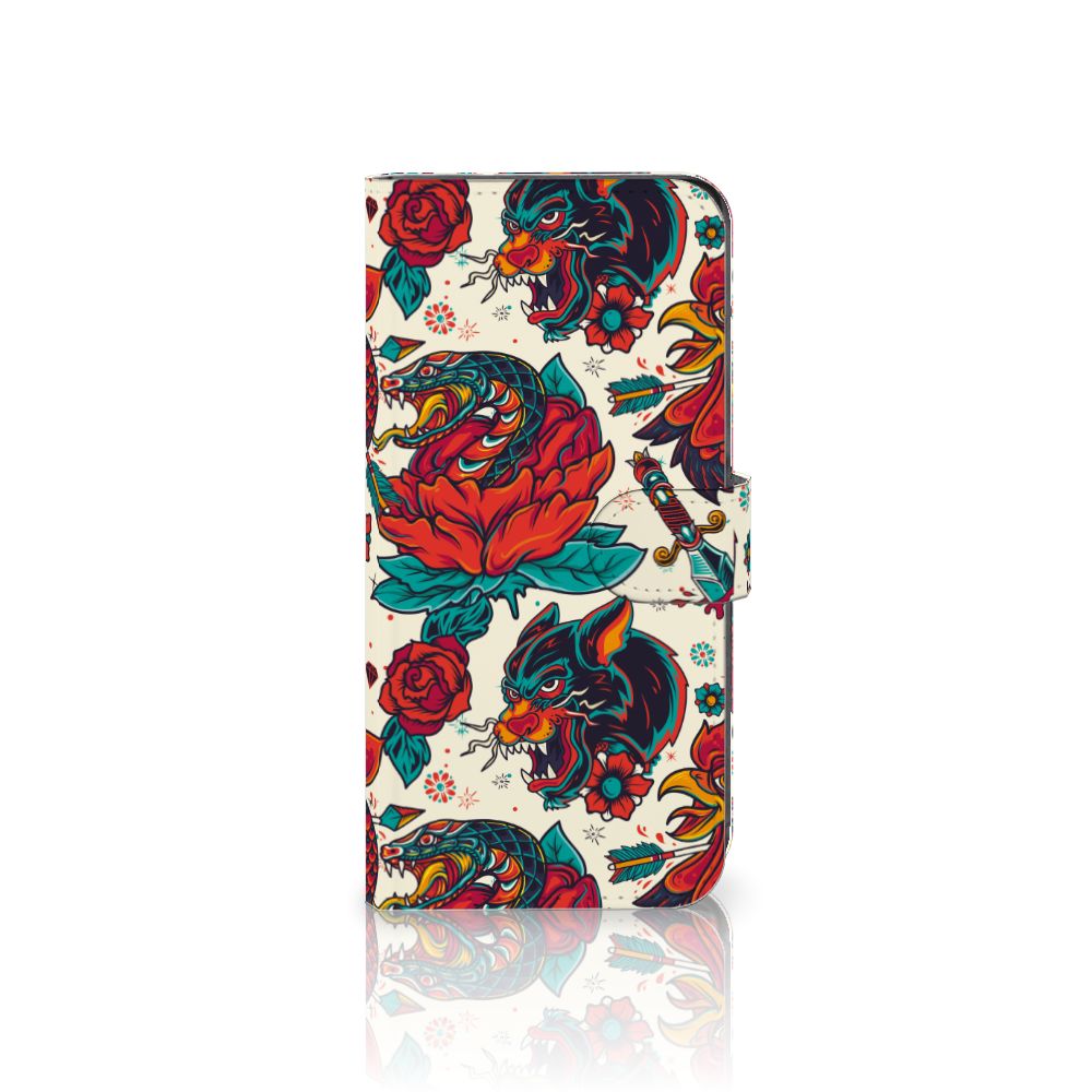 Motorola Moto G85 Telefoonhoesje met foto Old Skool tattoo bloemen zij aanzicht