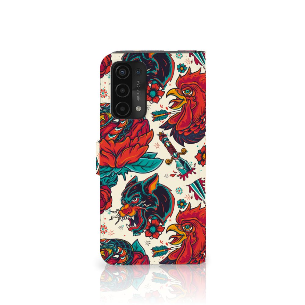 OPPO A54 5G | A74 5G | A93 5G Telefoonhoesje met foto Old Skool tattoo design aanzicht