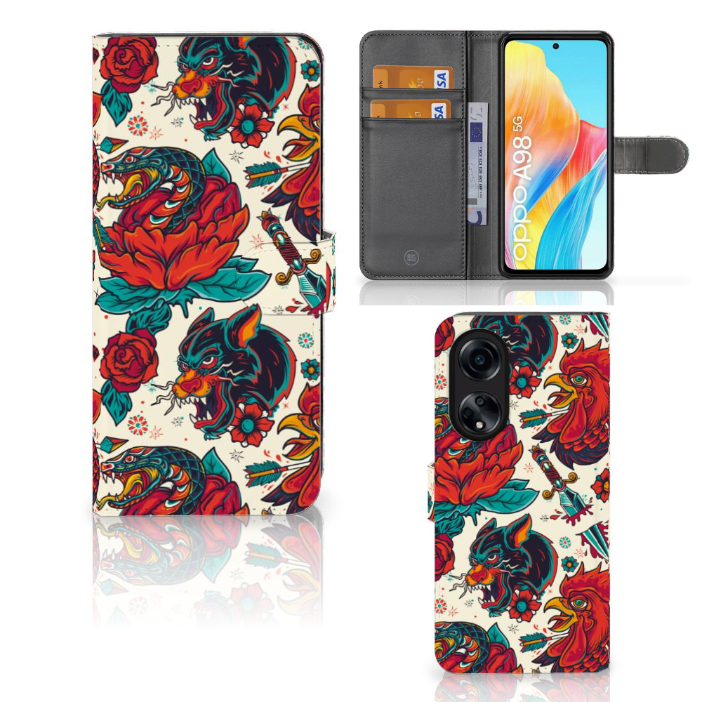 OPPO A98 5G Telefoonhoesje met foto Old Skool design vooraanzicht en binnenkant