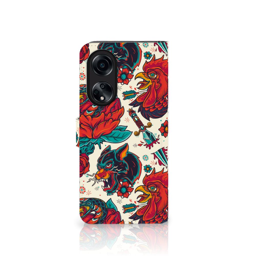 OPPO A98 5G Telefoonhoesje met foto Old Skool rozen tattoo design vooraanzicht